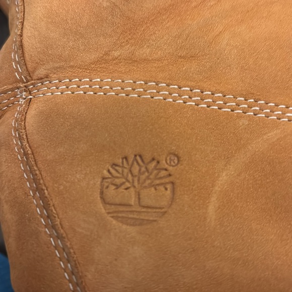 Timberland tall buckskin boots, wheat color, dark brown top, side zip, size 6 - Picture 6 of 10